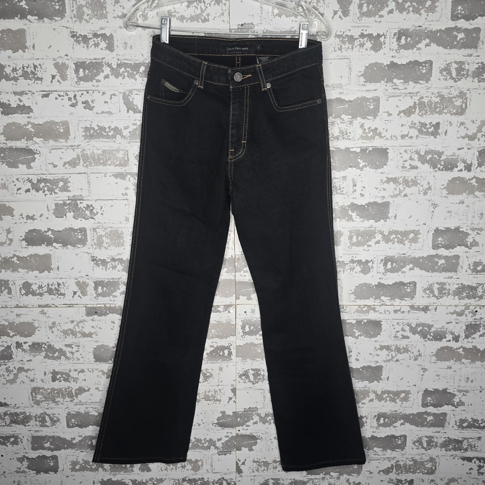 Calvin Klein Jeans Womens 4 Mid Rise Bootcut Black Overdye Zip Fly Easy Fit